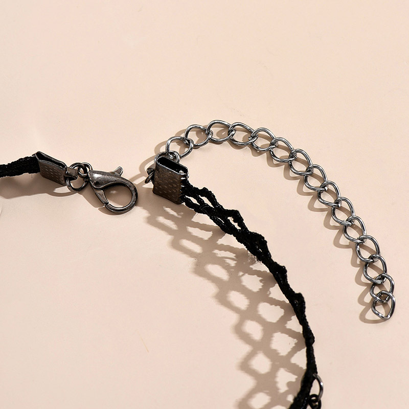 Vintage Black Lace Anklet with Hanging Chain Details